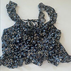 Floral Ruffle Women's Top - Black and Blue
